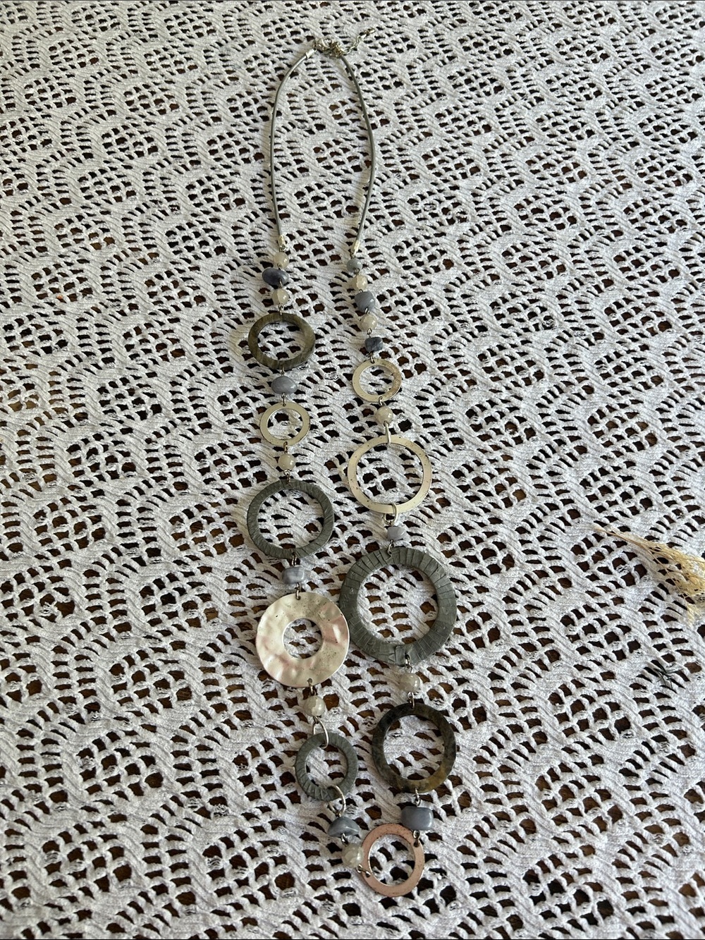 Long Multi-Ring Statement Necklace - Silver and Gray